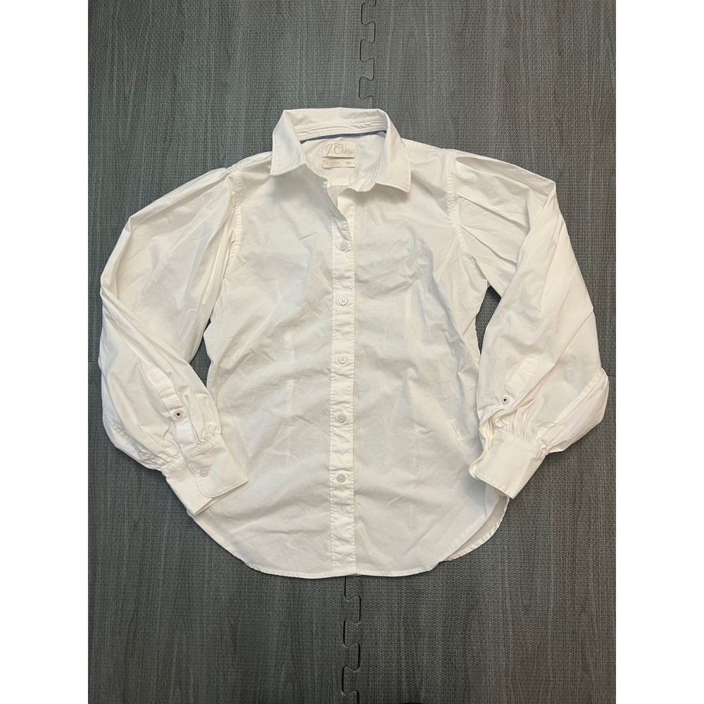 J.Crew White Slim Fit Puff Sleeve Button Down Shirt Blouse Size 2 Cotton Stretch